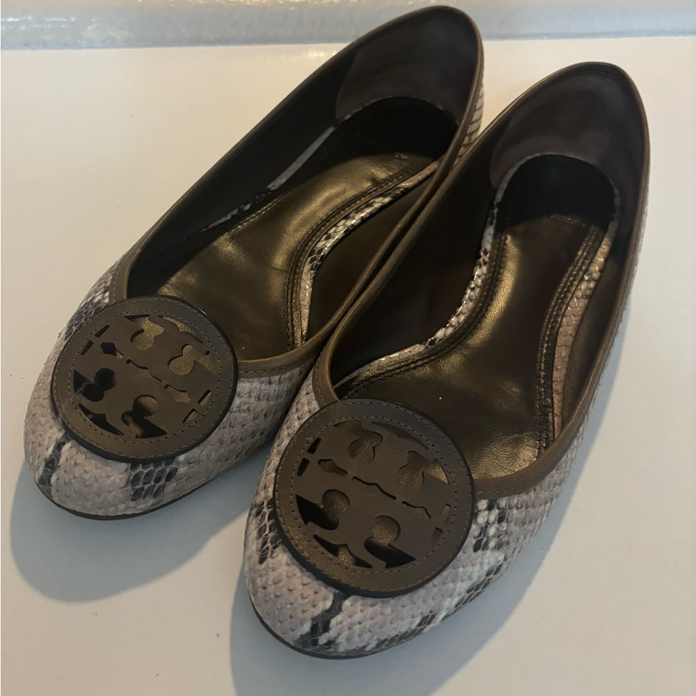 Used Tory Burch Snakeskin Print Ballet Flats Size 10